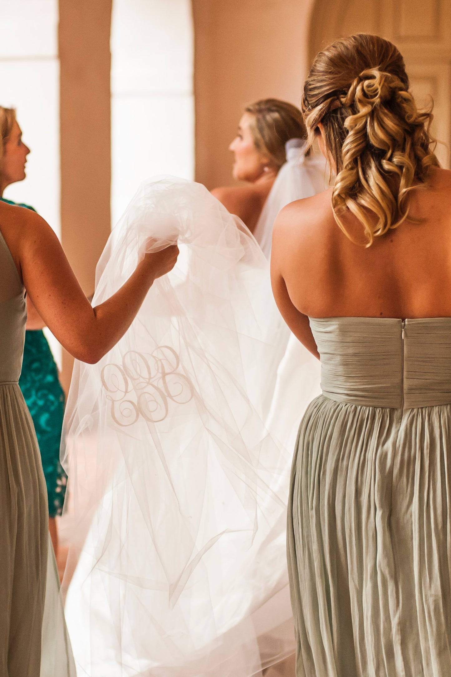 black tie bridal veil with personalized embroidery