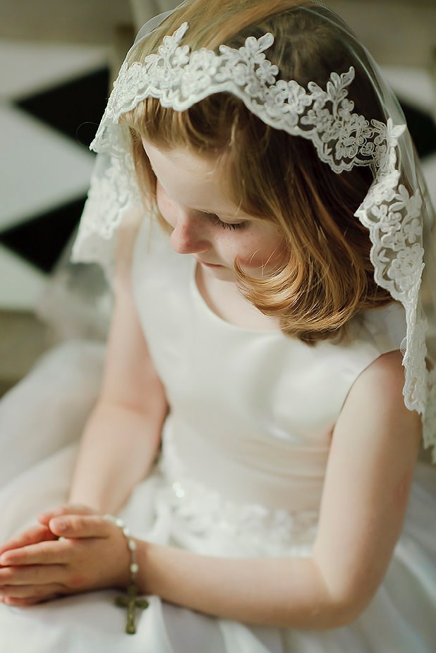 first holy communion wedding veil made from Mom's lace dress