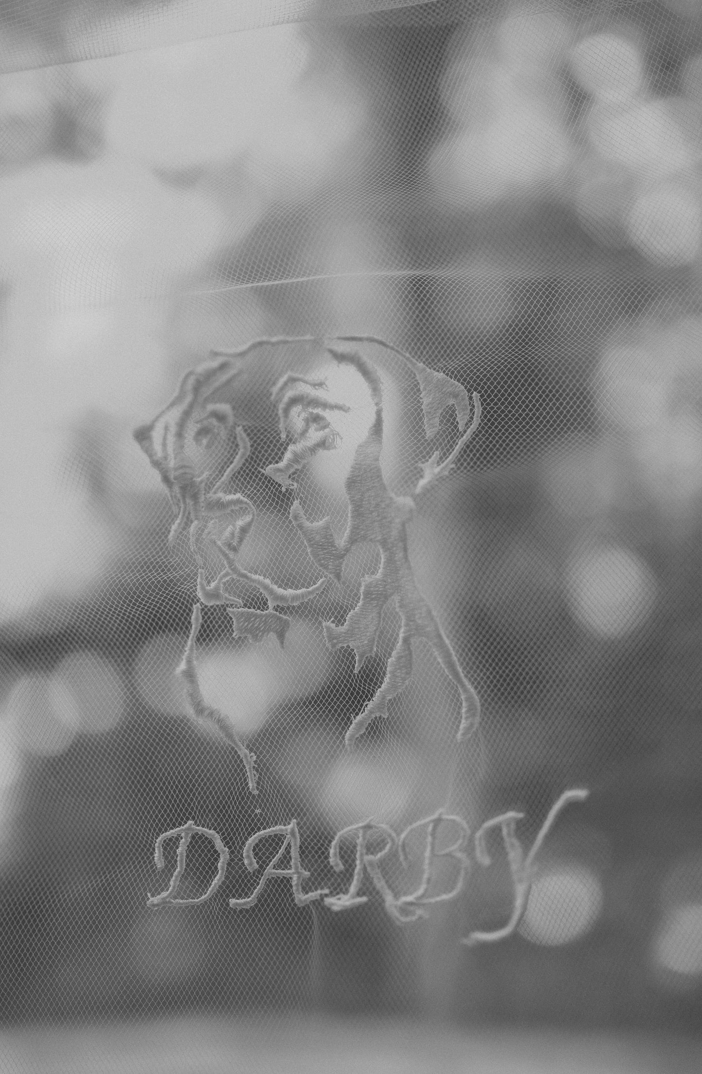 embroidered name and decreased loved one embroidered on bridal veil for wedding day