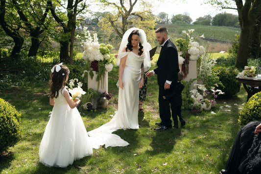vivienne westwood bridal dress with puffy short wedding veil