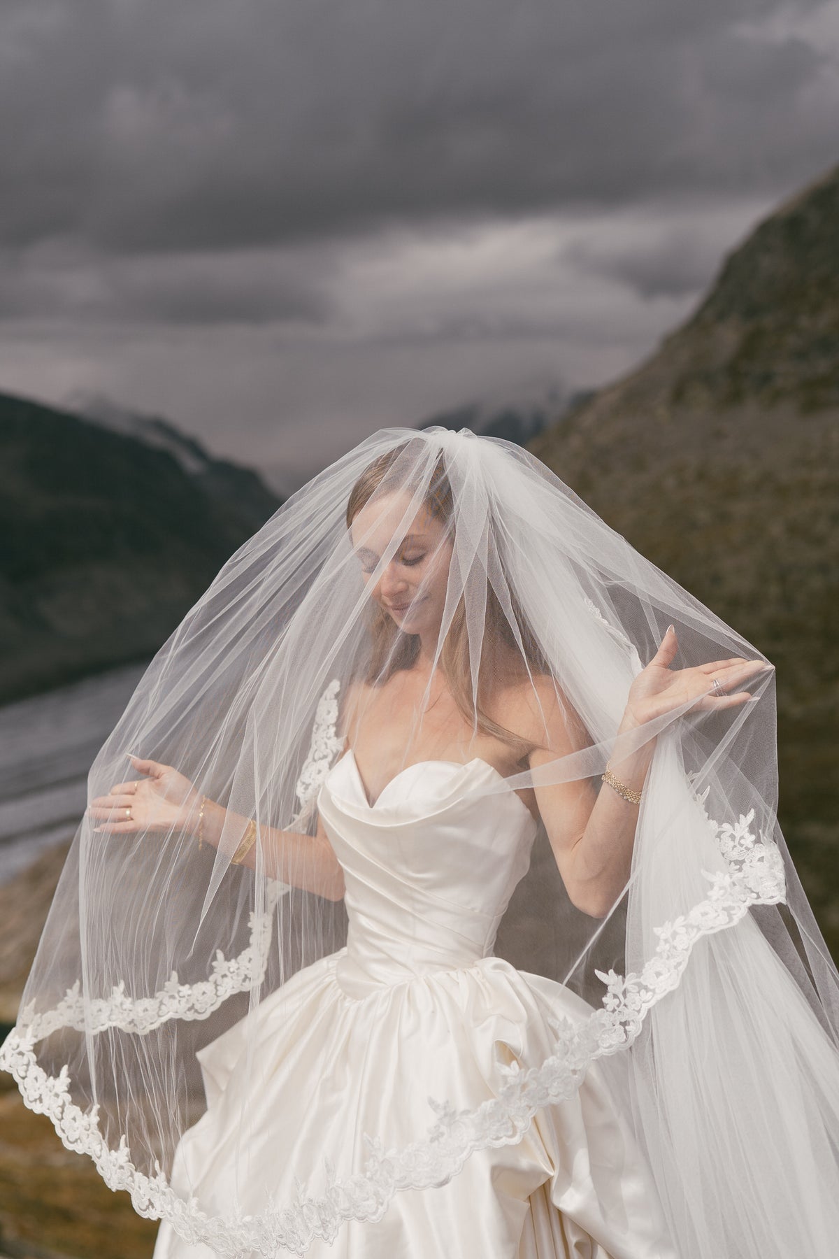 rusched bridal gown 