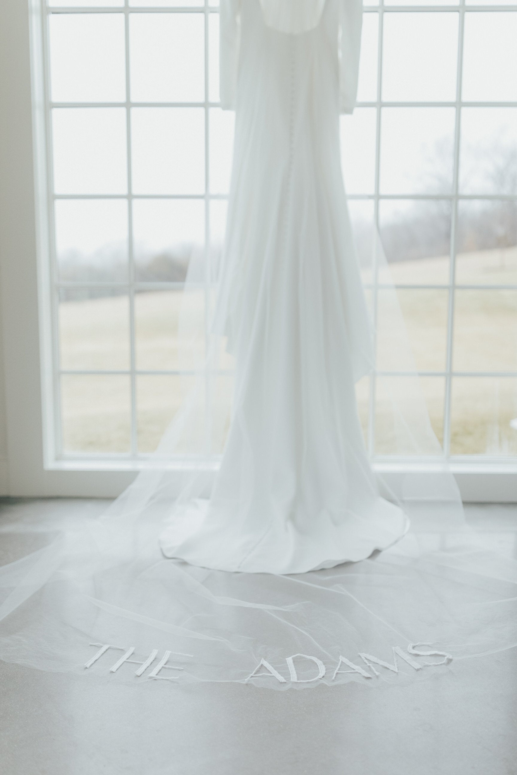 embroidered long wedding veil with brides new last name