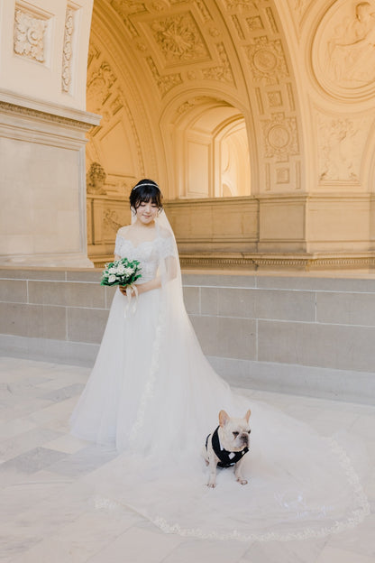 French Bulldog Lace Embroidered Wedding Veil | Custom Bridal Veil for San Francisco Bride