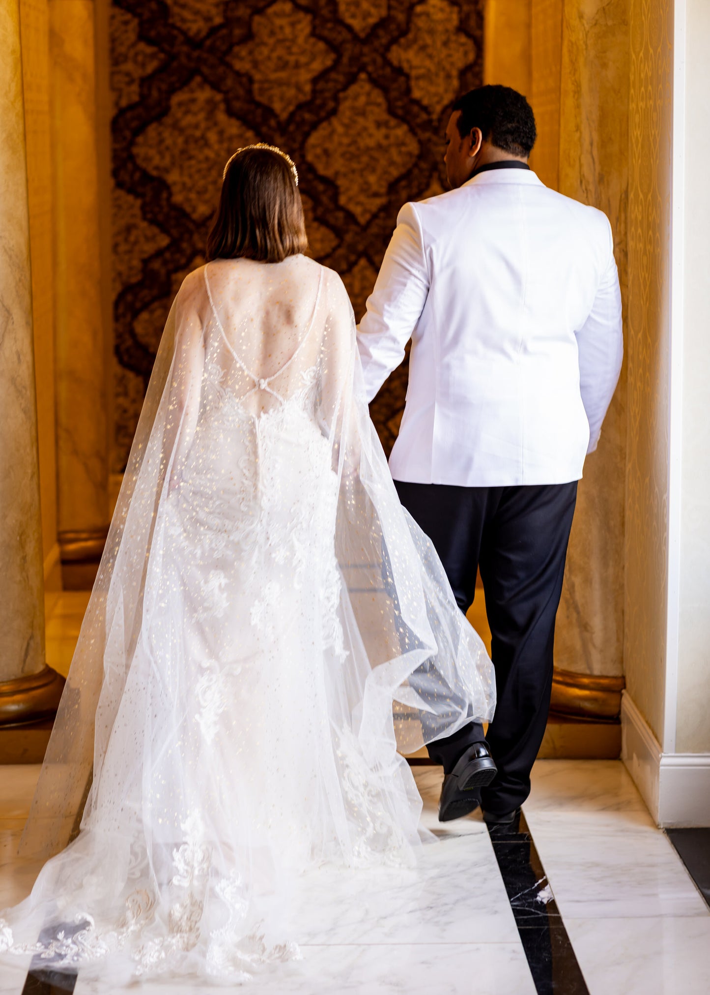 Sheer Ivory + Gold Starburst Floor Length Wedding Cape