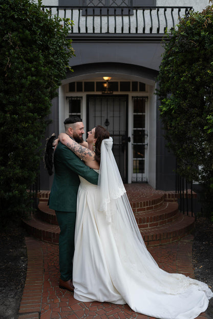 blusher Juliet cap wedding veil with lace retro vintage style