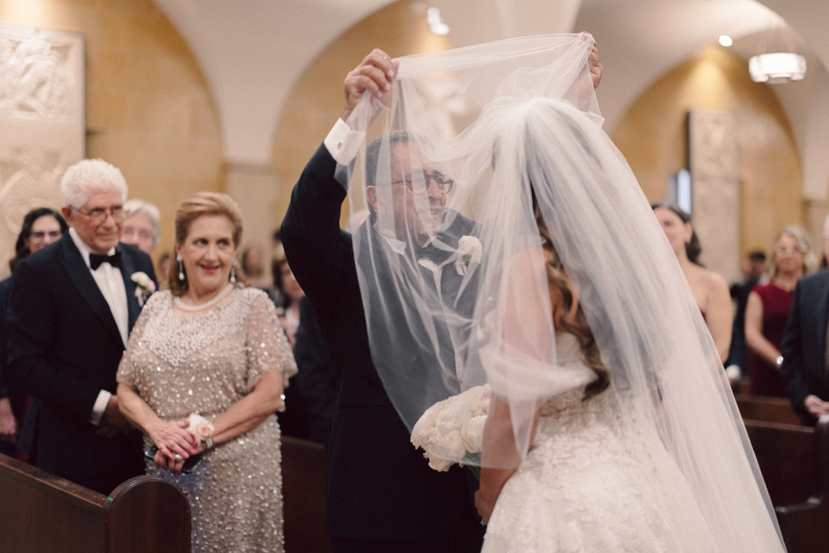Load video: church wedding with extra puffy blusher veil over face