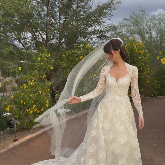 long simple ivory wedding veil cathedral length in soft tulle