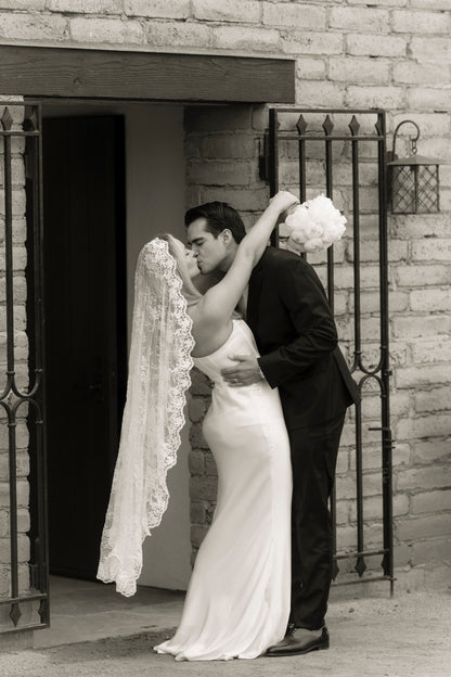 soft lace mantilla bridal veil knee length for corset gown