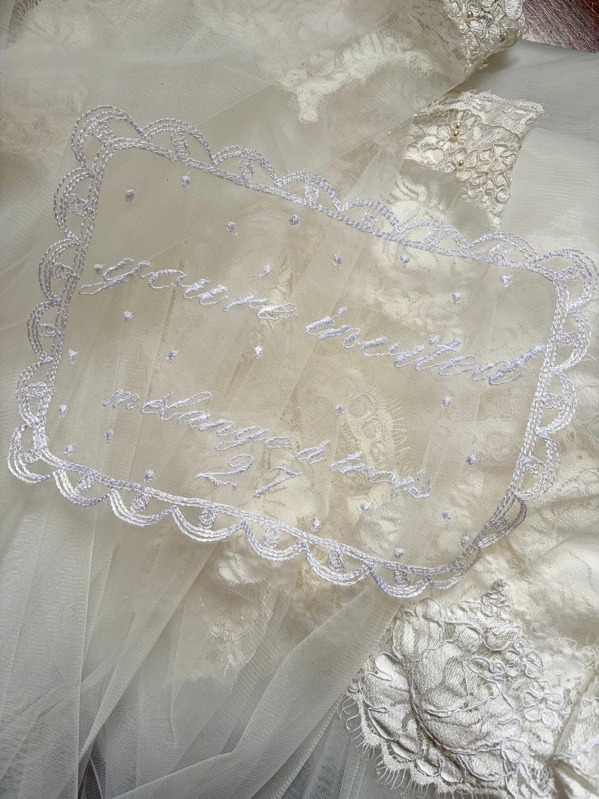  intricate lace and embroidery detail for custom handkerchief engagement gift
