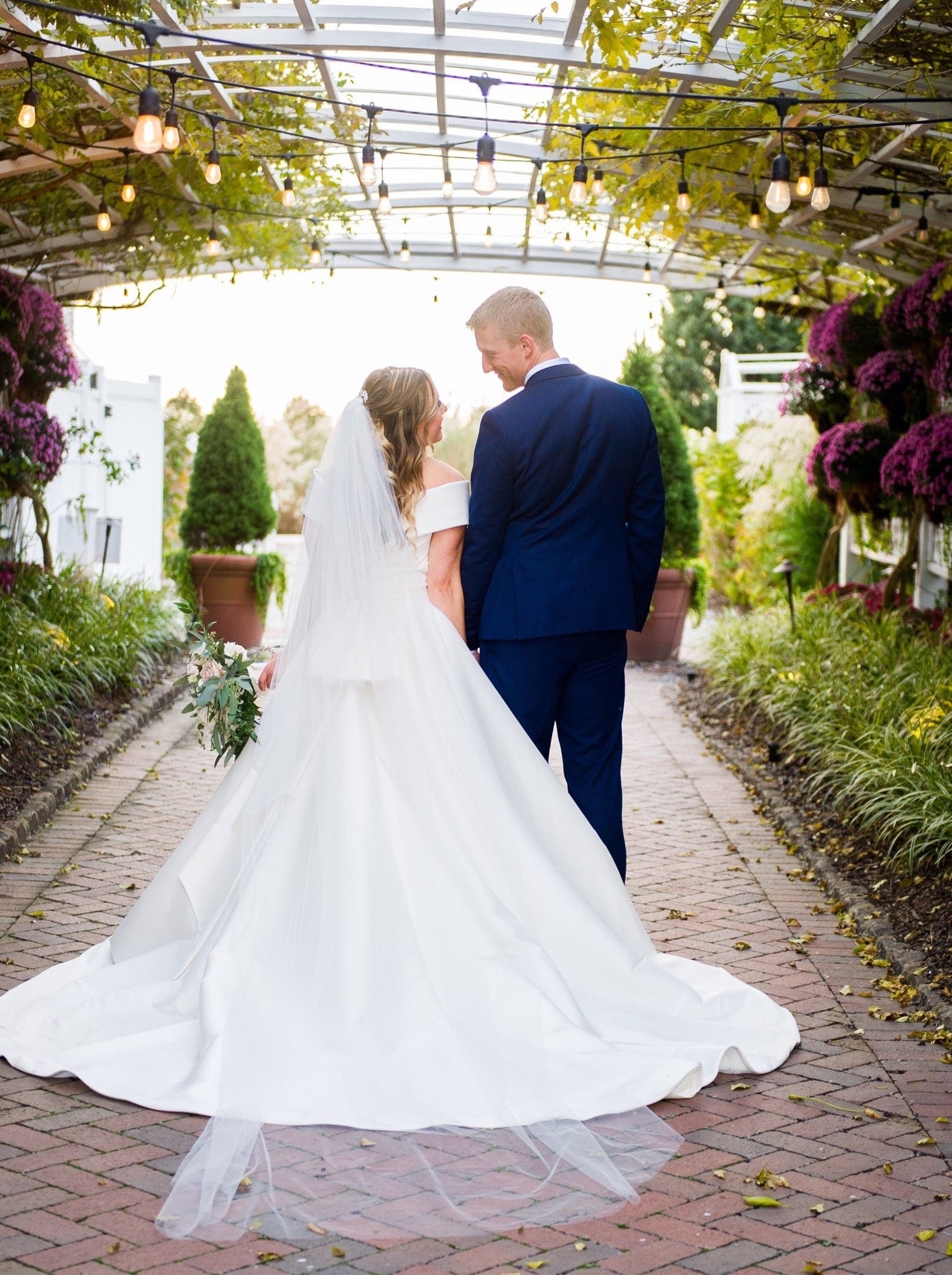 classic ballgown with full cathedral length wedding veil for gazebo canopy wedding