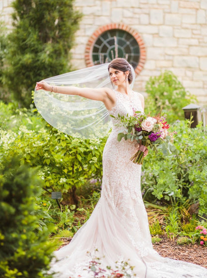 Garden Wedding: Lace Dress and Simple Fingertip Veil by One Blushing Bride