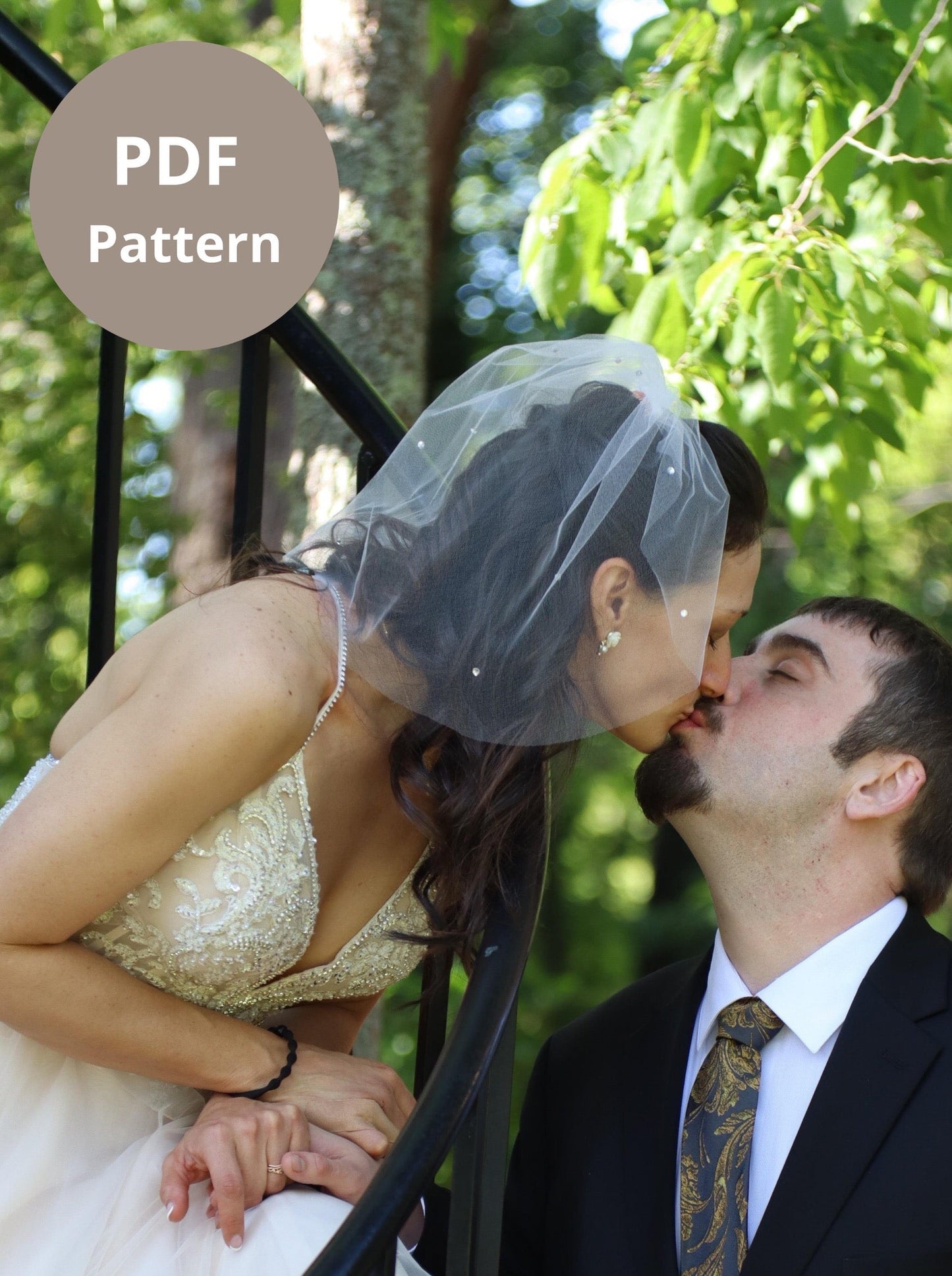 simple crystal birdcage veil worn to back of head