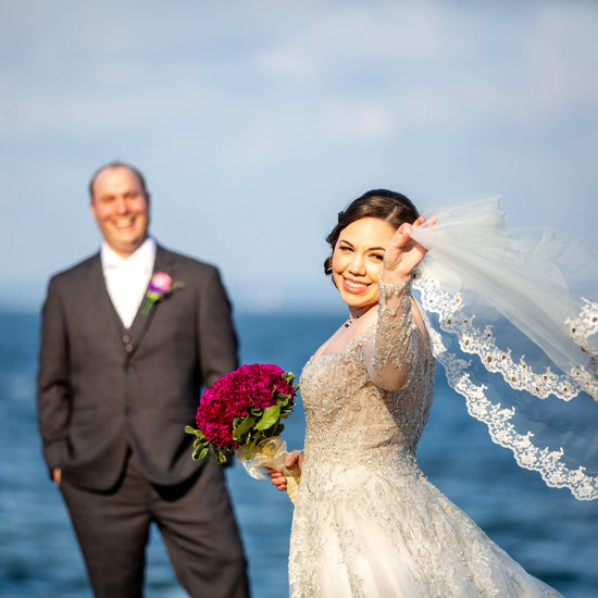 rhinestone beaded lace wedding veil for first dance