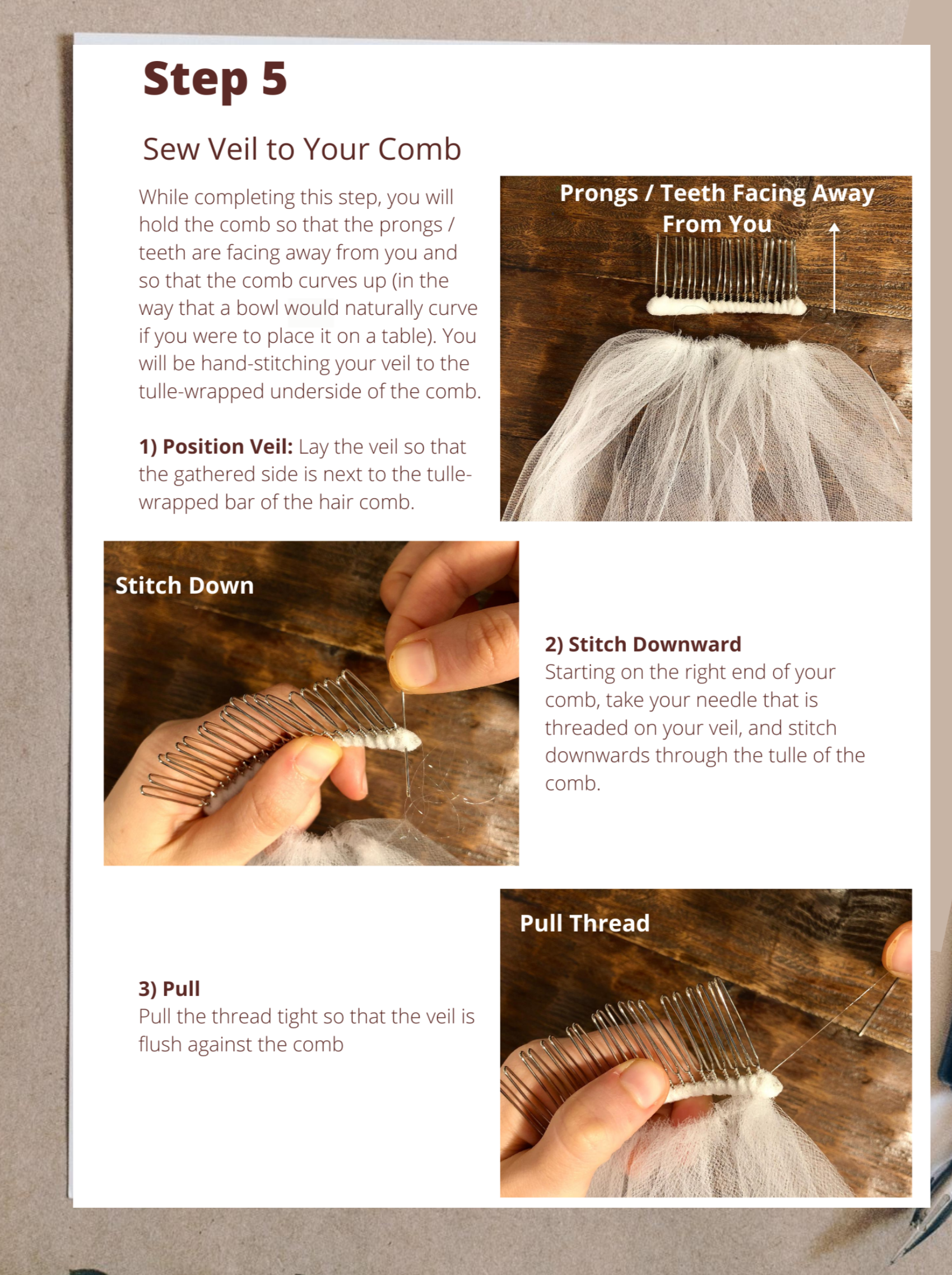 diy cap sewing pattern for veil with comb for  brides 
